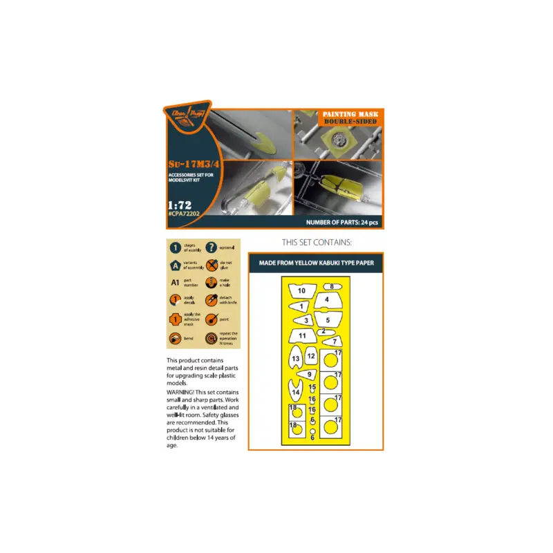 Sukhoi Su-17M3/4 double-sided painting mask on 'yellow kabuki paper' (designed to be used with Modelsvit kits Aanbieding