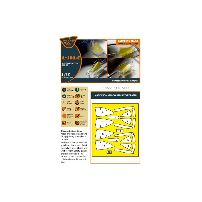 Favoriet Fairchild A-10A/A-10C double-sided painting mask on 'yellow kabuki paper' (designed to be used with Great Wall Hobby kits
