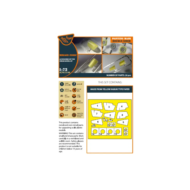 Lage Prijs Dassault_Mirage-2000C double-sided painting mask on 'yellow kabuki paper' for Dream Model kits