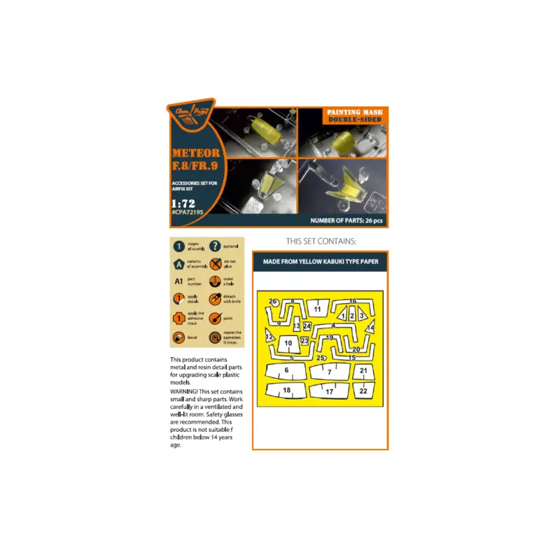 Gereduceerde Prijs Gloster Meteor F.8/FR.9 double-sided painting mask on 'yellow kabuki paper' for Airfix kit