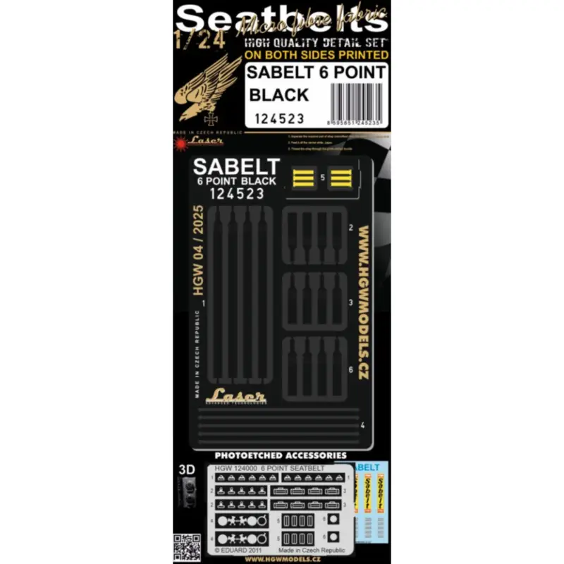 Fabrieksprijs SABELT 6 POINT BLACK - SEATBELTS 1/24 - Belts are made from real microfibre and in combination with included photo etched buckle
