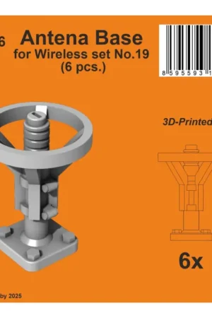 Antenna Base for Wireless set No.19 1/48 (6 pcs.) 3D-printed antenna bases for British WW2 tanks and AFVs. Tijdelijk Beschikbaar