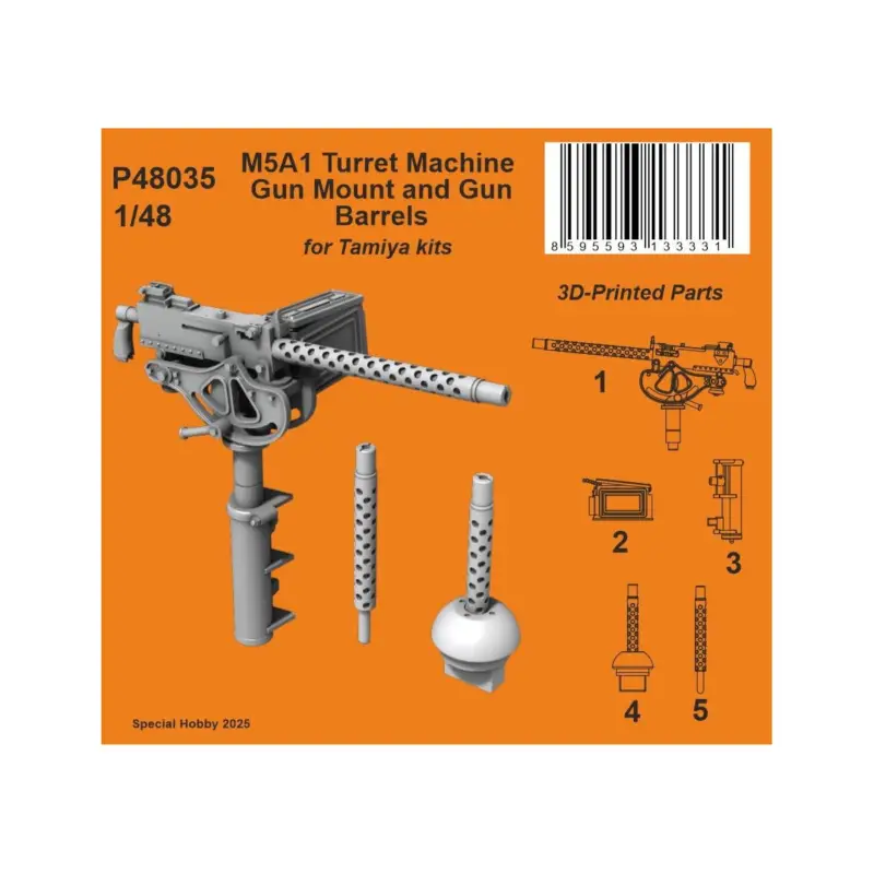 M5A1 Turret Machine Gun Mount and Gun Barrels 1/48 3D-printed barrels for Tamiya M5A1 kit, the set also contains the mounting of Must-Have