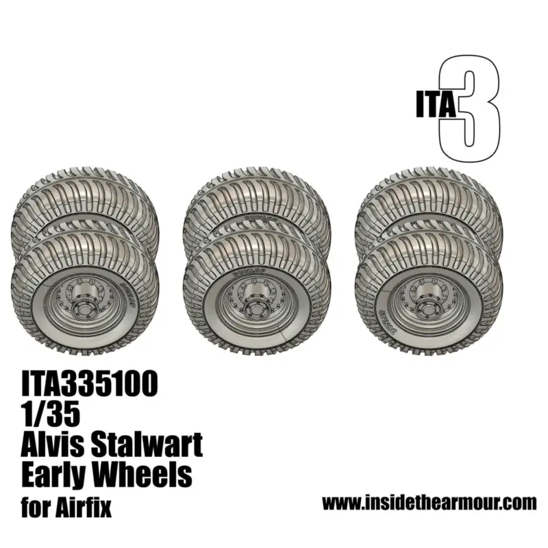 Betaalbaar Alvis FV622 STALWART early wheels, 1/35, (for Airfix) A set of 6 early wheels for the Alvis Stalwart from Airfix. Allows the mod