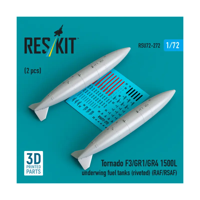 Voordeelprijs Panavia Tornado F.3/GR.1/GR.4 1500L underwing fuel tanks (riveted) (RAF/RSAF) (2 pcs) (3D Printed) (1/72)