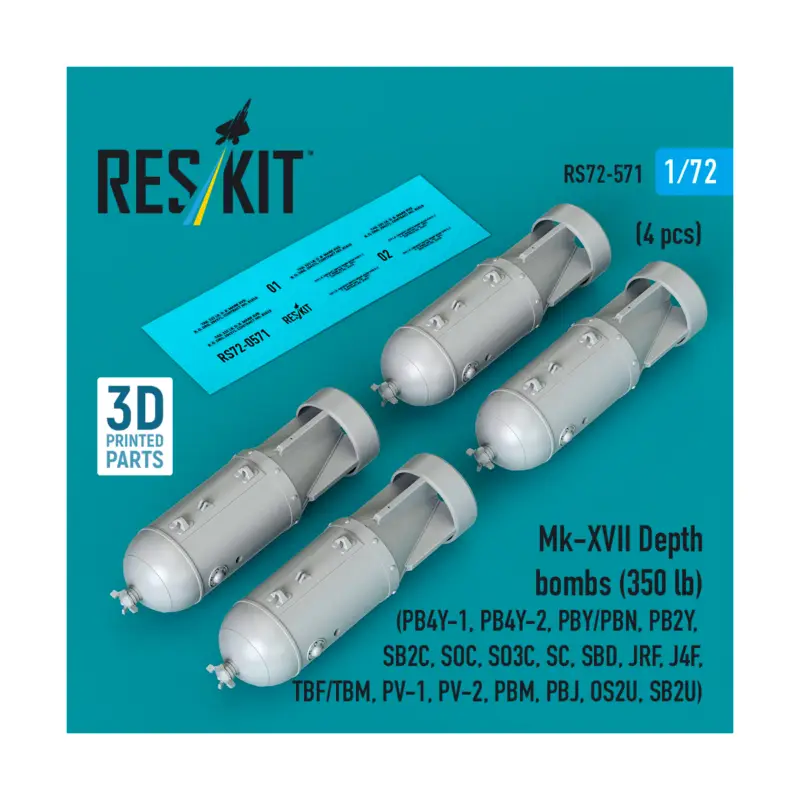Mk-XVII Depth bombs (350 lb) (4 pcs) (PB4Y-1, PB4Y-2, PBY/PBN, PB2Y, SB2C, SOC, SO3C, SC, SBD, JRF, J4F, TBF/TBM, PV-1, PV-2, PB Aanbieding