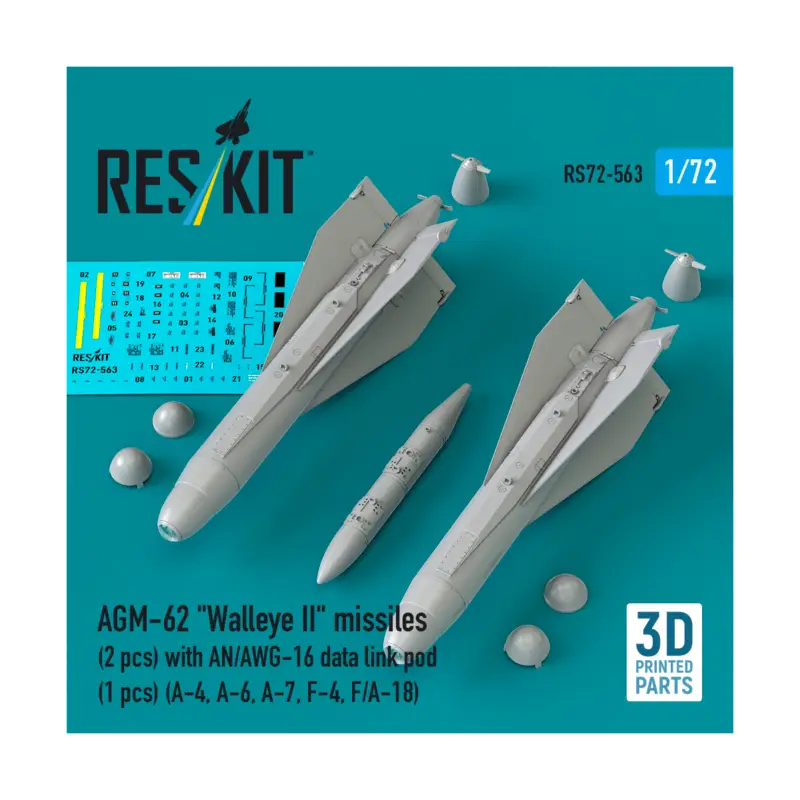 AGM-62 'Walleye II' missiles (2 pcs) with AN/AWG-16 data link pod (1 pcs) (A-4, A-6, A-7, F-4, F/A-18) (3D Printed) (1/72) Finale Uitverkoop