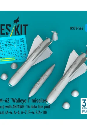 AGM-62 'Walleye I' missiles (2 pcs) with AN/AWG-16 data link pod (1 pcs) (A-4, A-6, A-7, F-4, F/A-18) (3D Printed) (1/72) Direct Beschikbaar