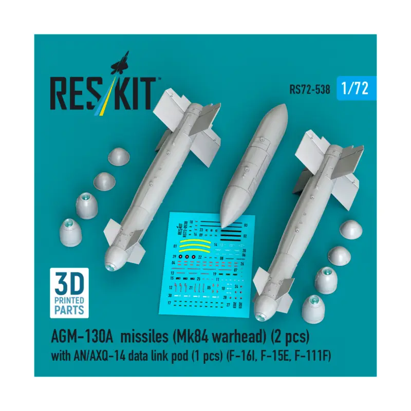 AGM-130A missiles (Mk84 warhead) (2 pcs) with AN/AXQ-14 data link pod (1 pcs) (F-16I, F-15E, F-111F) (3D Printed) Goedkoop