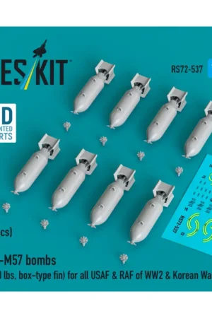 Tijdelijk Beschikbaar AN-M57 bombs (250 lbs, box-type fin) for all USAF & RAF of WW2 & Korean War (8 pcs) (3D Printed)