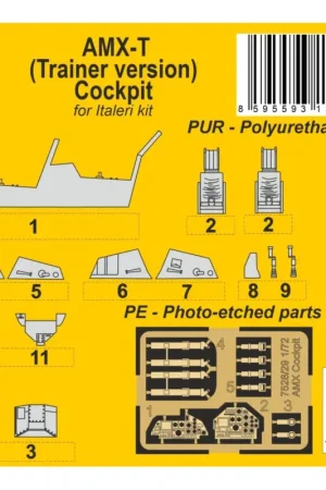 Weekendaanbieding AMX-T (Trainer version) Cockpit 1/72 / for Italeri kit Detail resin cockpit set with fret of etches, designed for the two-seat v