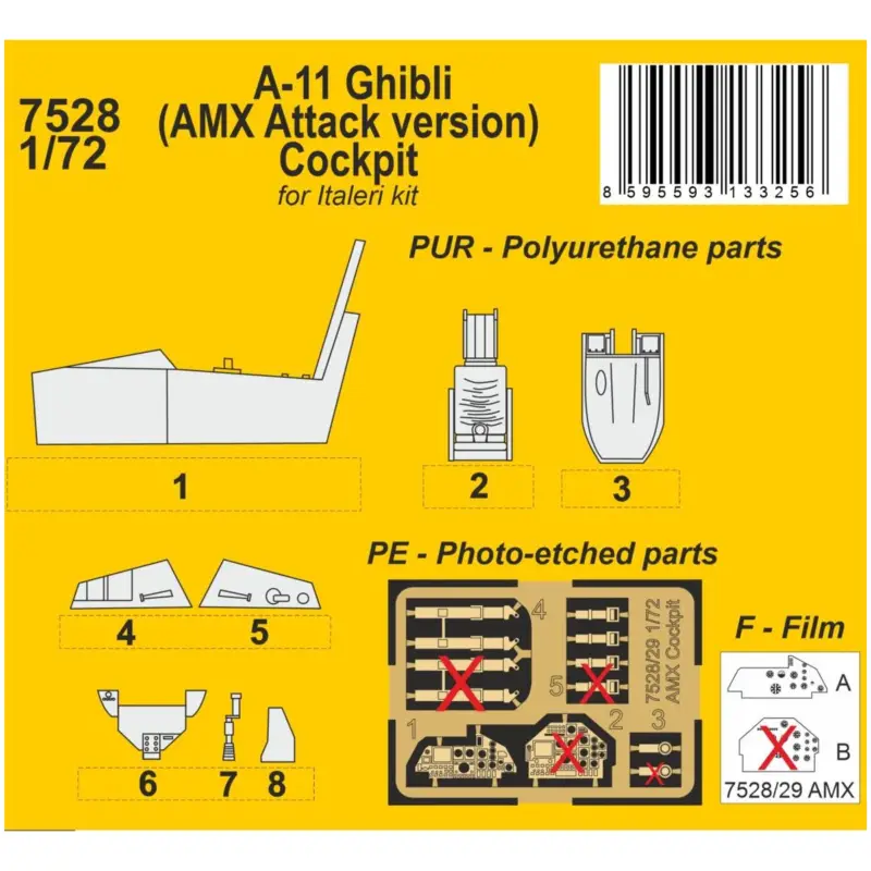 Beste Prijs A-11 Ghibli (AMX Attack version) Cockpit 1/72 / for Italeri kit NIcely detailed, resin cast cockpit that also contains a fret of
