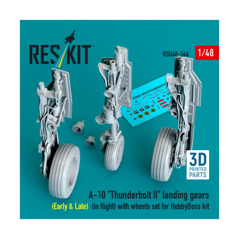 A-10 'Thunderbolt II' landing gears (Early & Late) (in flight) with wheels set (designed to be used with Hobby Boss kits) (3D Pr Betrouwbaar