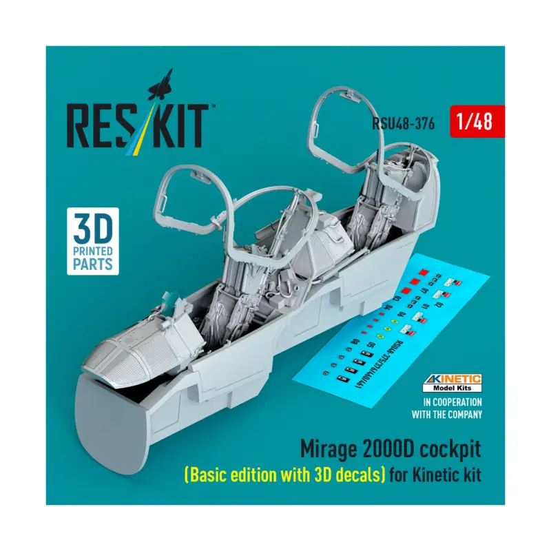 Tijdelijk Beschikbaar Dassault_Mirage 2000D cockpit (Basic edition with 3D decals) (designed to be used with Kinetic Model kits) (3D Printed)