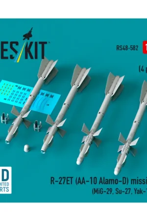 Shop Nu R-27ET (AA-10 Alamo-D) missiles (4 pcs) (MiG-29, Su-27, Yak-141) (3D Printed) (1/48)