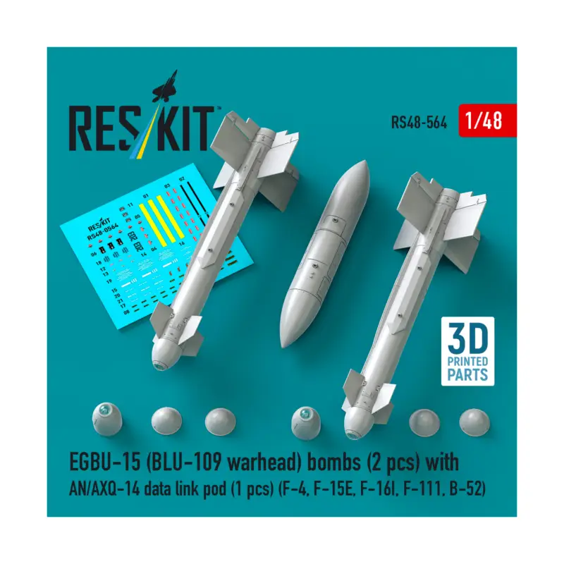 Lage Kosten EGBU-15 (BLU-109 warhead) bombs (2 pcs) with AN/AXQ-14 data link pod (1 pcs) (F-4, F-15E, F-16I, F-111, B-52) (3D Printed)