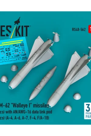 AGM-62 'Walleye I' missiles (2 pcs) with AN/AWG-16 data link pod (1 pcs) (A-4, A-6, A-7, F-4, F/A-18) (3D Printed) (1/48) Direct Verzonden