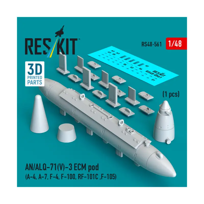 AN/ALQ-71(V)-3 ECM pod (A-4, A-7, F-4, F-100, RF-101C, F-105) (1pcs) (3D Printed) Laatste Versie