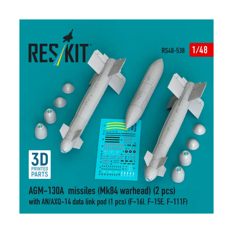 AGM-130A missiles (2 pcs) (Mk84 warhead) with AN/AXQ-14 data link pod (1 pcs) (F-16I, F-15E, F-111F) (3D Printed) Shop Nu
