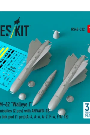 AGM-62 'Walleye I' ER missiles (2 pcs) with AN/AWG-16 data link pod (1 pcs) (A-4, A-6, A-7, F-4, F/A-18) (3D Printed) (1/48) Hoge Kwaliteit