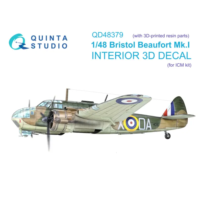Aanbieding Bristol Beaufort Mk.I 3D-Printed & coloured Interior on decal paper (designed to be used with ICM kits) (with 3D-printed resin p