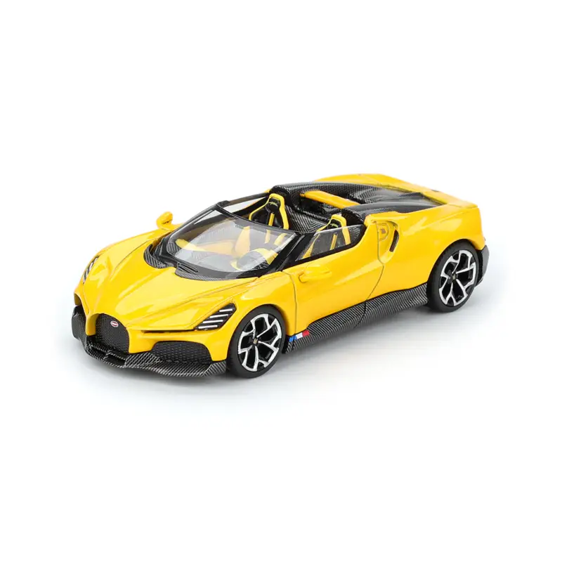 Op = Op MINI GT BUGATTI W16 MISTRAL YELLOW 2023 with Blister 1/64 Miniatuur
