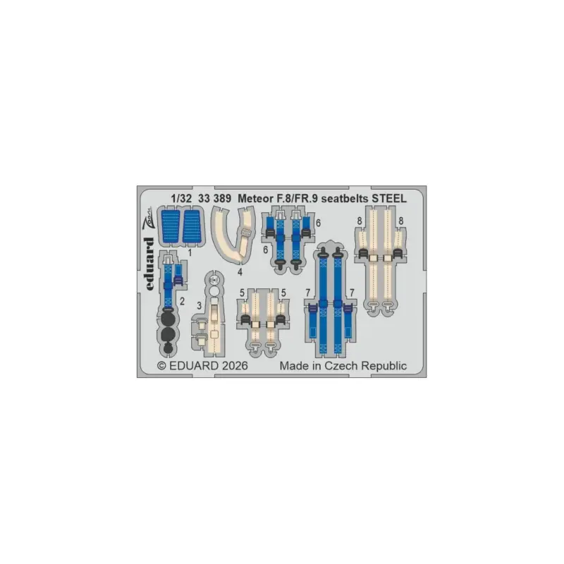 Bestseller Eduard 33389 zoom set meteor f.8/fr.9 seatbelts steel (for revell) 1/32