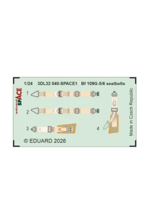 Eduard 3dl32040 space bf 109g-5/6 seatbelts (for airfix) 1/24 Must-Have