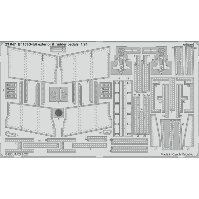Gecertificeerd Eduard 23047 photo etched set bf 109g-5/6 exterior & rudder pedals (for airfix) 1/24