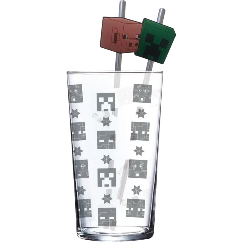 MINECRAFT - Premium XXL Glass Pack 485ml + 2 Metal Straws Actieprijs