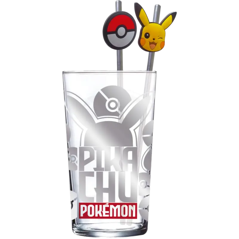 POKEMON - Pikachu - Premium XXL Glass Pack 485ml + 2 Metal Straws Goedkoop