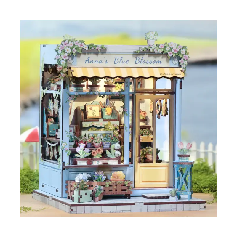 MINIATURE HOUSE - DIY - Anna's Blue Flower - 255 pieces + LED Lighting Fabrieksprijs