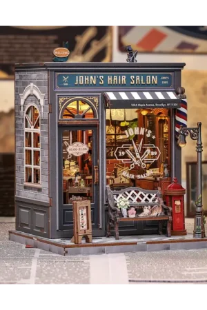 Seizoensaanbieding MINIATURE HOUSE - DIY - John's Hair Salon - 210 pieces + LED Lighting