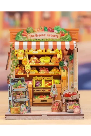 Direct Verzonden MINIATURE HOUSE - DIY - The Green Grocery Store - 301 pieces + LED Lighting