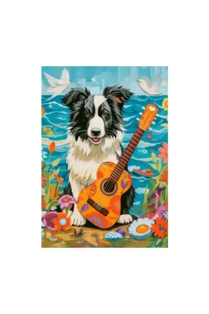 Gratis Retour Collie guitar and the sea Puzzel
