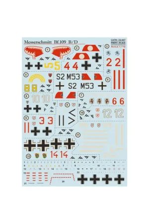 Decal Messerschmitt Bf-109B/D 1. Bf-109D-1 Exclusieve Aanbieding
