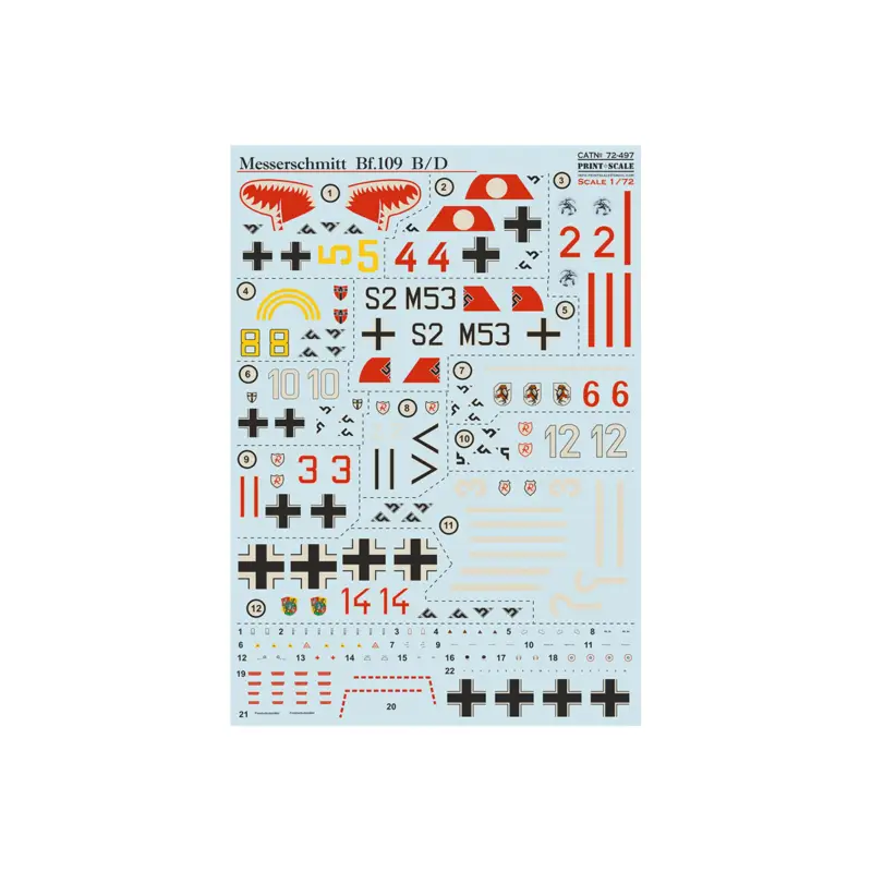 Decal Messerschmitt Bf-109B/D 1. Bf-109D-1 Exclusieve Aanbieding