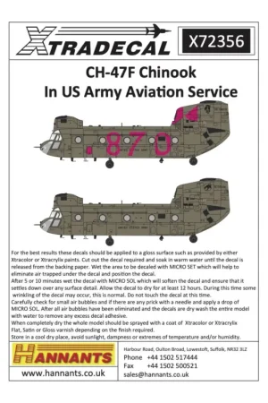 Decal Boeing CH-47F ChinookIn US Army Aviation Service Finale Uitverkoop