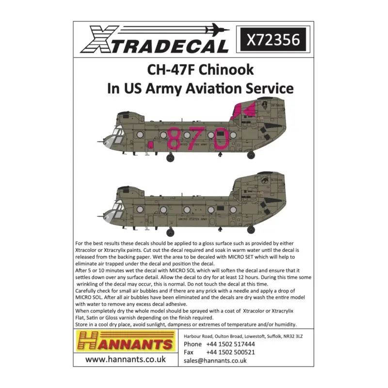 Decal Boeing CH-47F ChinookIn US Army Aviation Service Finale Uitverkoop