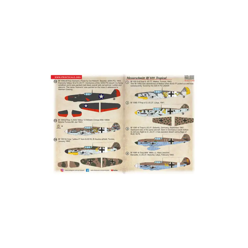 Koop Online Decal Messerschmitt Bf-109 Tropical1. Bf 109 G-6/Trop 9. JG 77