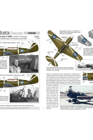 Hete Deal Decal RNZAF Curtiss P-40s P-40M-5 NZ3072 “Wairarapa Wildcat” 1943