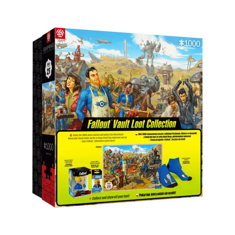 Puzzel Fallout Vault Loot Collection Gift Set (Puzzle, Socks, Figure, and Keychain) Premium