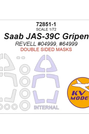 SAAB JAS-39C Gripen (REVELL 04999, 64999) - wheels and canopy frame paint mask (inside and outside) Beperkte Voorraad