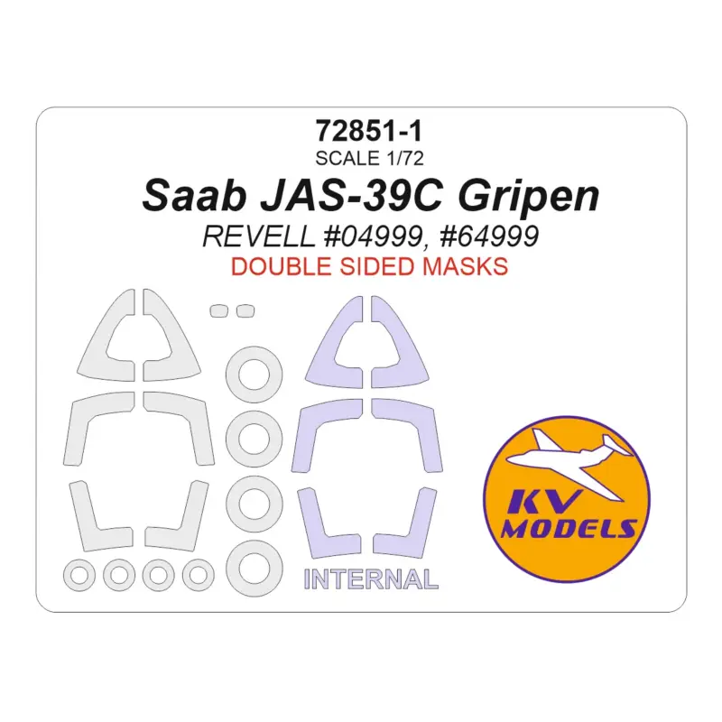 SAAB JAS-39C Gripen (REVELL 04999, 64999) - wheels and canopy frame paint mask (inside and outside) Beperkte Voorraad