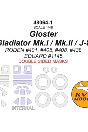 Premium Gloster Gladiator Mk.I / Mk.II / J-8 (RODEN 401, 405, 408, 438 / EDUARD 1145) - (Double-sided) + wheels masks