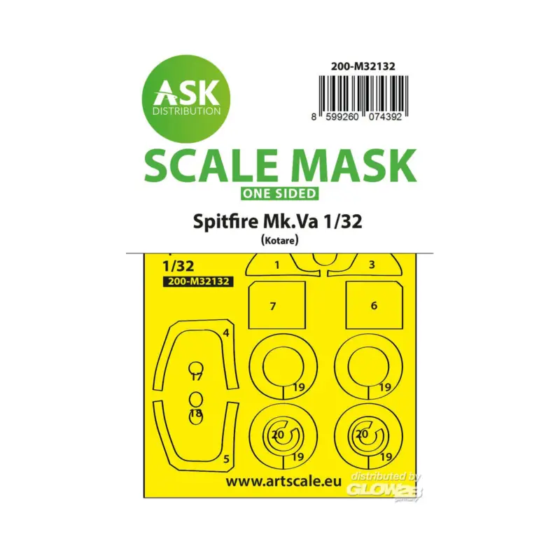 Spitfire Mk.Va one-sided express fit and self adhesive mask for Kotare Merkproduct
