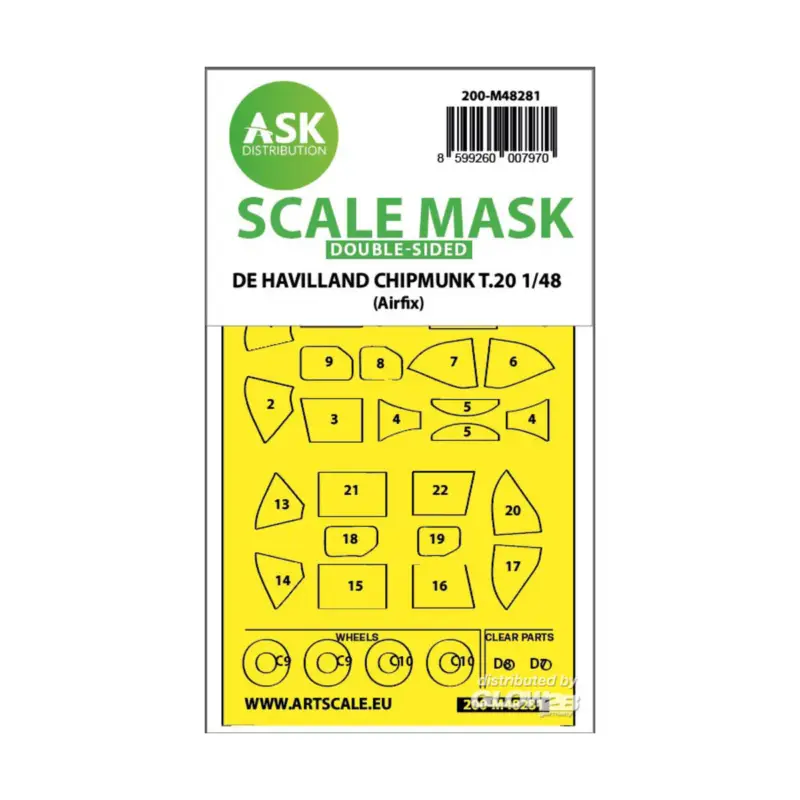 De Havilland Chipmunk T.20 double-sided express fit mask for for Airfix Aanbieding