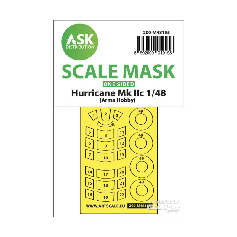 Gecertificeerd Hawker Hurricane Mk.II one-sided express mask for Arma Hobby