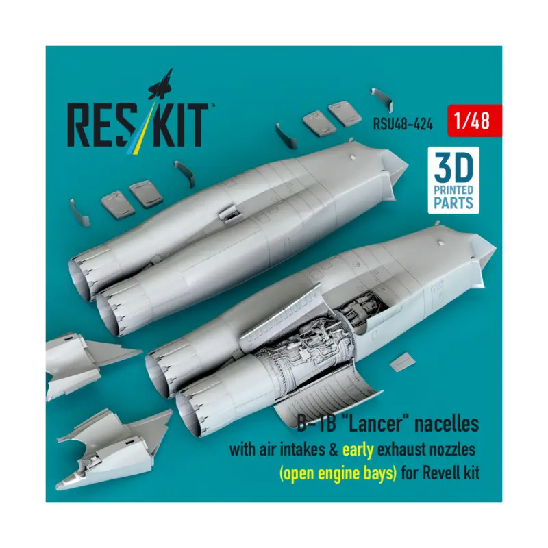 Exclusieve Aanbieding B-1B 'Lancer' nacelles with air intakes & early exhaust nozzles (open engine bay) for Revell kit (3D Printed)