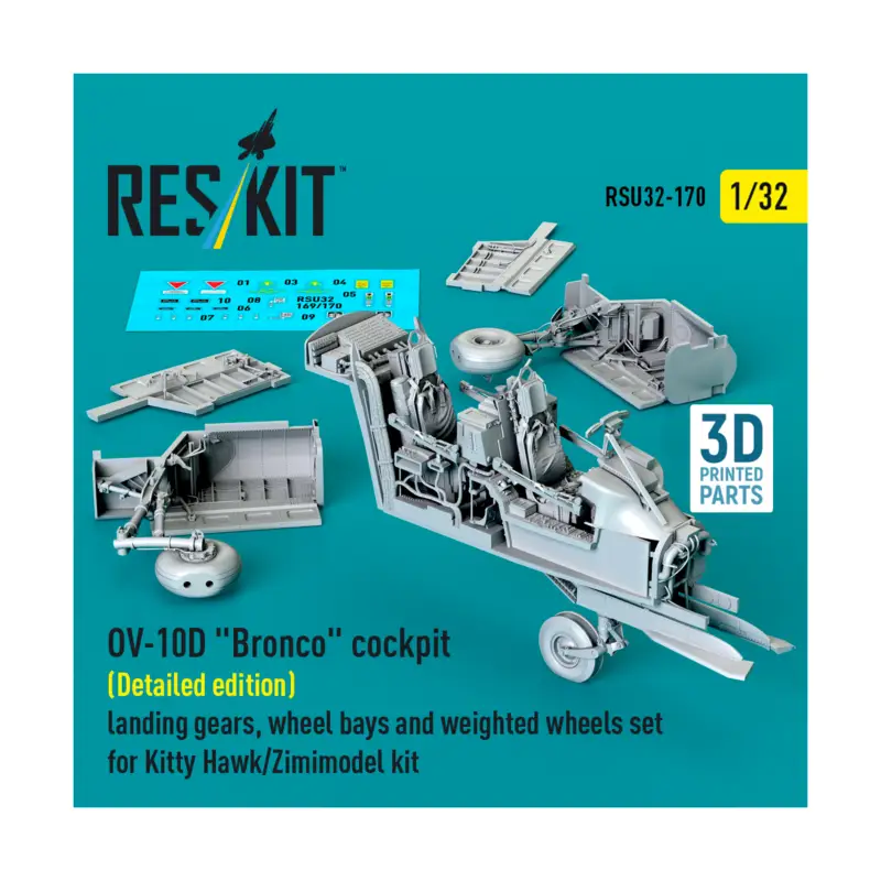 OV-10D 'Bronco' cockpit (Detailed edition) landing gears, wheel bays and weighted wheels set for Kitty Hawk/Zimimodel kit (3D Pr Uitverkoop